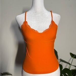 Orange Lace Trim Women's Top